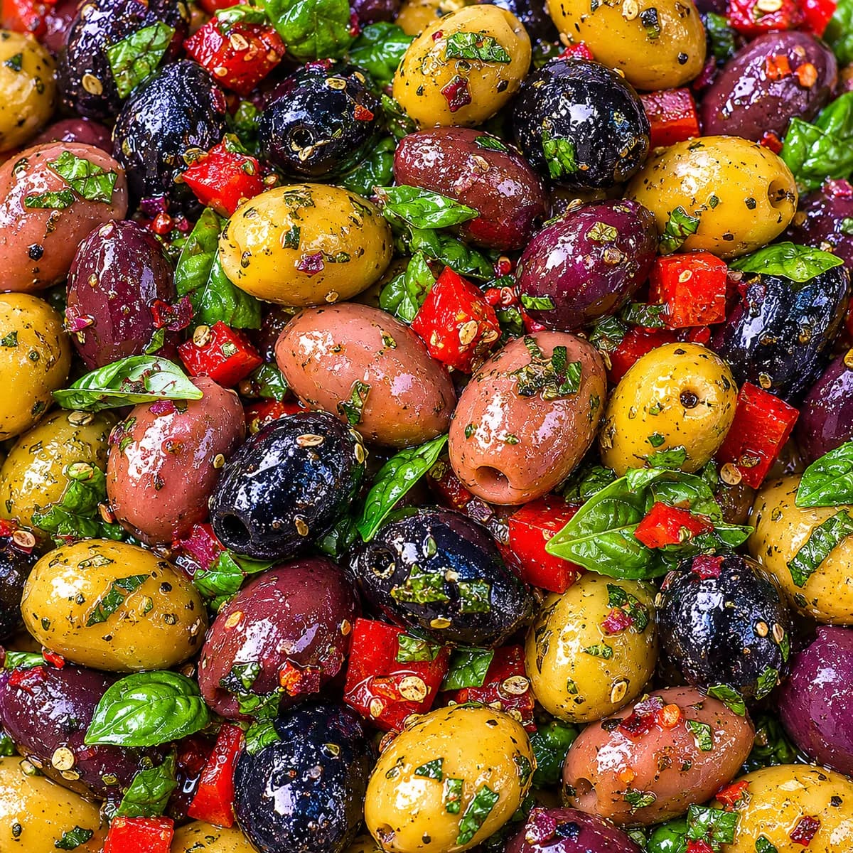 Olives mélangées au basilic